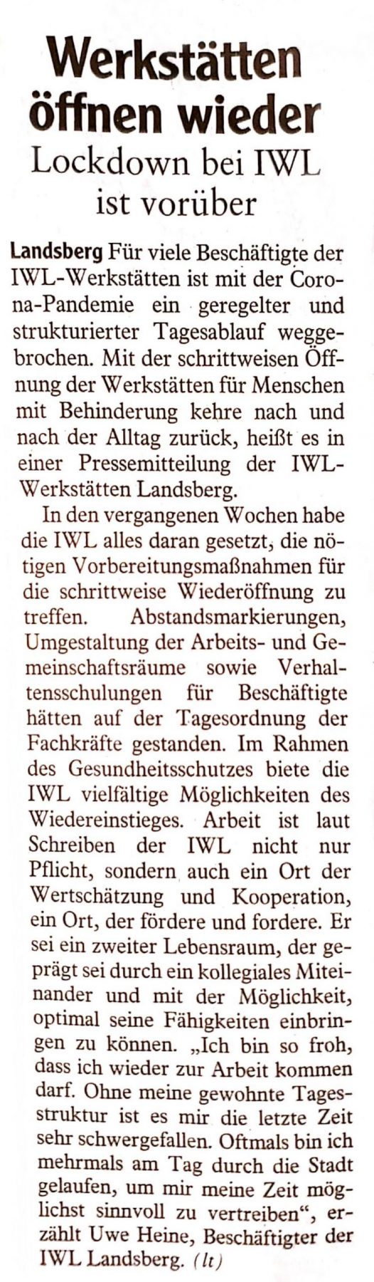 Corona Lockerungen IWL Landsberger Tagblatt