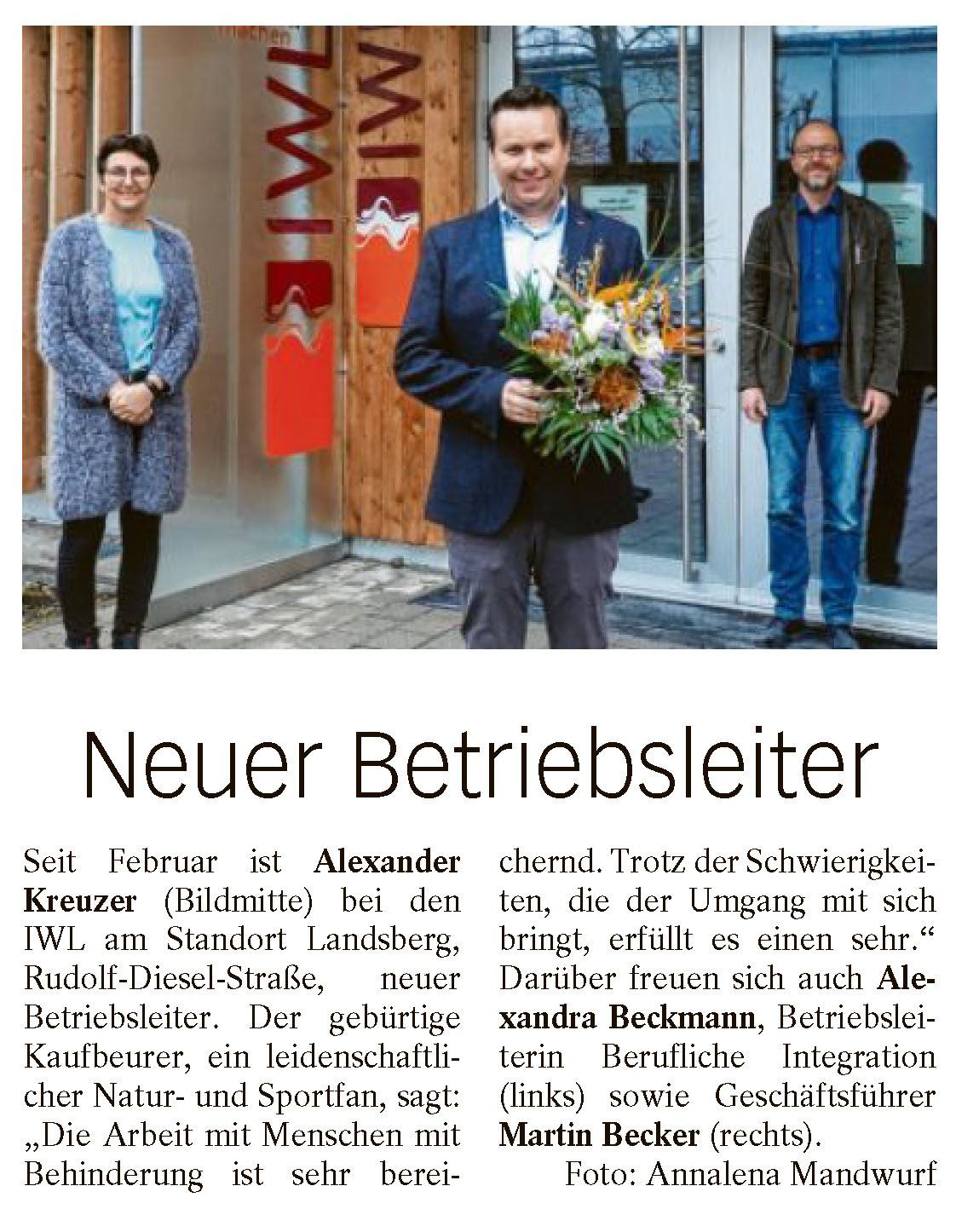 Neuer Betriebsleiter IWL Alexander Kreuzer