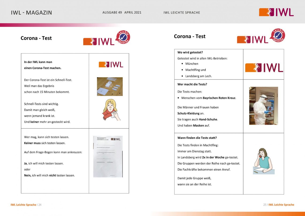 IWL-Magazin Leichte Sprache Thema Corona-Schnelltests