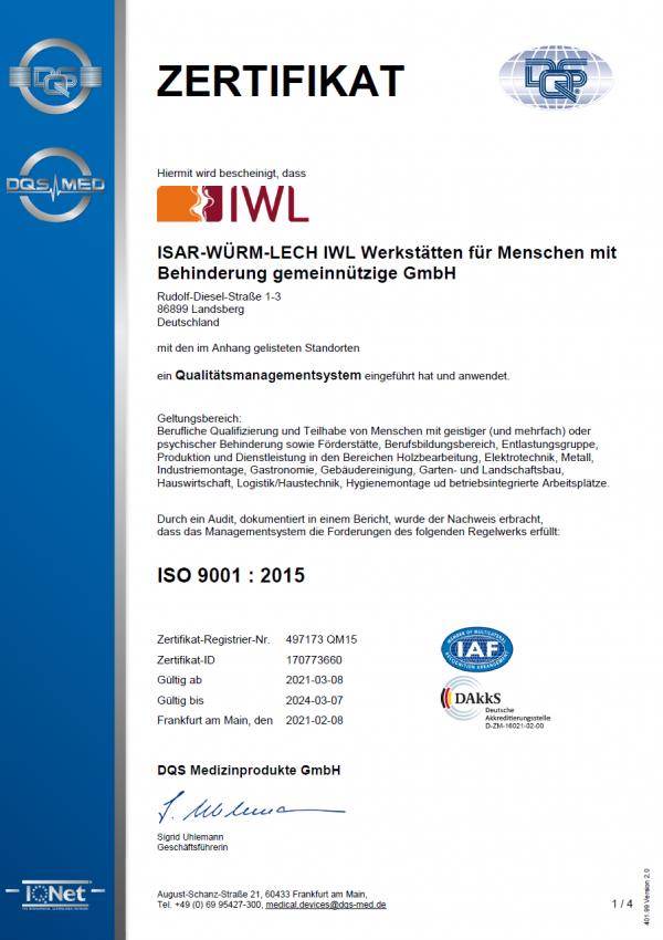 IWL Zertifikat Din Iso 9001:2015