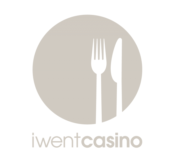 iwentcasino Logo mit einem hellgrauen Kreis, einer weißen Gabel und einem weißen Messer in der Mitte und dem Schriftug iwentcasino