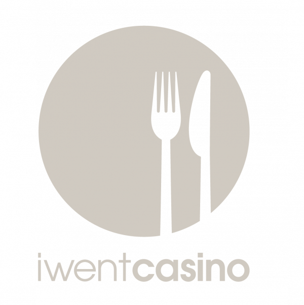 iwentcasino Logo mit einem hellgrauen Kreis, einer weißen Gabel und einem weißen Messer in der Mitte und dem Schriftug iwentcasino