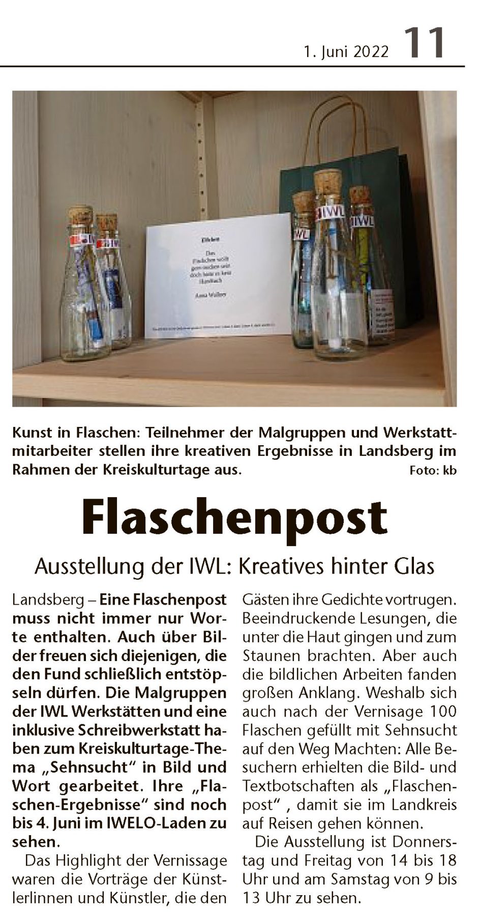 Flaschenpost IWL Kreisbote Landsberg