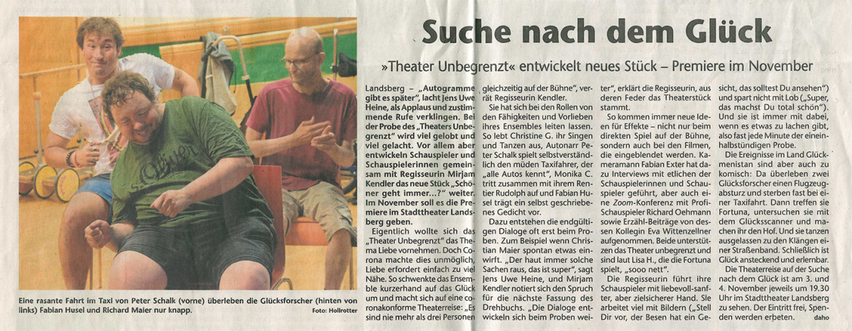 Suche nach dem Glück, Theater IWL, Zeitungsartikel,